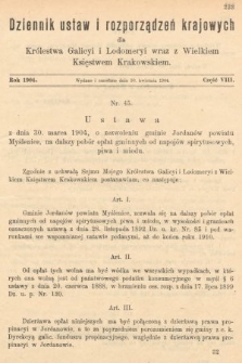 Dziennik Ustaw i Rozporządzeń Krajowych dla Królestwa Galicyi i Lodomeryi wraz z Wielkiem Księstwem Krakowskiem. 1904, cz. 8