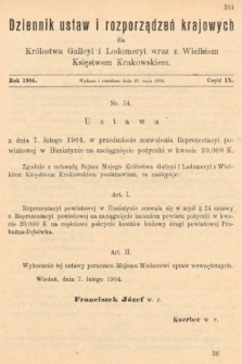 Dziennik Ustaw i Rozporządzeń Krajowych dla Królestwa Galicyi i Lodomeryi wraz z Wielkiem Księstwem Krakowskiem. 1904, cz. 9