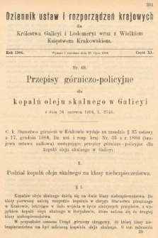 Dziennik Ustaw i Rozporządzeń Krajowych dla Królestwa Galicyi i Lodomeryi wraz z Wielkiem Księstwem Krakowskiem. 1904, cz. 11