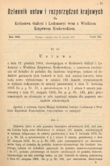 Dziennik Ustaw i Rozporządzeń Krajowych dla Królestwa Galicyi i Lodomeryi wraz z Wielkiem Księstwem Krakowskiem. 1905, cz. 3