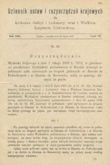 Dziennik Ustaw i Rozporządzeń Krajowych dla Królestwa Galicyi i Lodomeryi wraz z Wielkiem Księstwem Krakowskiem. 1905, cz. 6