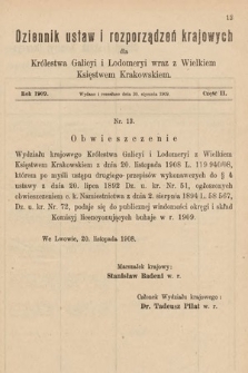 Dziennik Ustaw i Rozporządzeń Krajowych dla Królestwa Galicyi i Lodomeryi wraz z Wielkiem Księstwem Krakowskiem. 1909, cz. 2