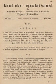 Dziennik Ustaw i Rozporządzeń Krajowych dla Królestwa Galicyi i Lodomeryi wraz z Wielkiem Księstwem Krakowskiem. 1909, cz. 19