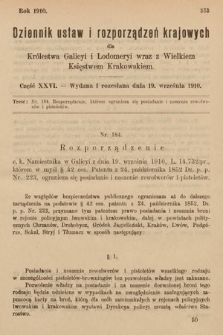 Dziennik Ustaw i Rozporządzeń Krajowych dla Królestwa Galicyi i Lodomeryi wraz z Wielkiem Księstwem Krakowskiem. 1910, cz. 26