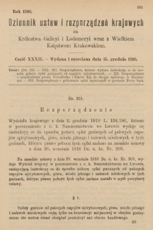 Dziennik Ustaw i Rozporządzeń Krajowych dla Królestwa Galicyi i Lodomeryi wraz z Wielkiem Księstwem Krakowskiem. 1910, cz. 32