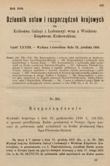 Dziennik Ustaw i Rozporządzeń Krajowych dla Królestwa Galicyi i Lodomeryi wraz z Wielkiem Księstwem Krakowskiem. 1910, cz. 33