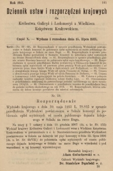 Dziennik Ustaw i Rozporządzeń Krajowych dla Królestwa Galicyi i Lodomeryi wraz z Wielkiem Księstwem Krakowskiem. 1913, cz. 10