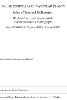Polish Exsiccata Of Vascular Plants. Index of Taxa and Bibliography Wydawnictwa zielnikowe Polski. Indeks taksonów i bibliografia