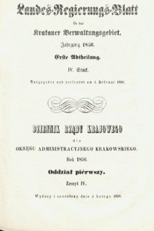 Dziennik Rządu Krajowego dla Obrębu Zarządu Krakowskiego. 1856, oddział 1, z. 4