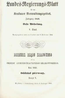 Dziennik Rządu Krajowego dla Obrębu Zarządu Krakowskiego. 1856, oddział 1, z. 5