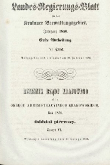 Dziennik Rządu Krajowego dla Obrębu Zarządu Krakowskiego. 1856, oddział 1, z. 6