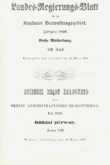 Dziennik Rządu Krajowego dla Obrębu Zarządu Krakowskiego. 1856, oddział 1, z. 8