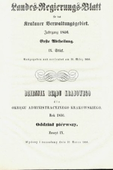 Dziennik Rządu Krajowego dla Obrębu Zarządu Krakowskiego. 1856, oddział 1, z. 9