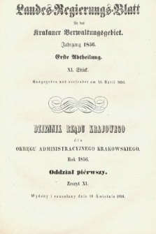 Dziennik Rządu Krajowego dla Obrębu Zarządu Krakowskiego. 1856, oddział 1, z. 11