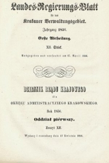 Dziennik Rządu Krajowego dla Obrębu Zarządu Krakowskiego. 1856, oddział 1, z. 12