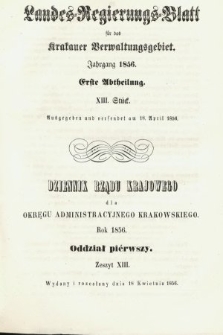 Dziennik Rządu Krajowego dla Obrębu Zarządu Krakowskiego. 1856, oddział 1, z. 13