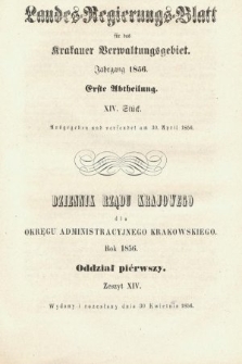 Dziennik Rządu Krajowego dla Obrębu Zarządu Krakowskiego. 1856, oddział 1, z. 14