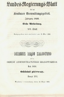 Dziennik Rządu Krajowego dla Obrębu Zarządu Krakowskiego. 1856, oddział 1, z. 16