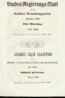 Dziennik Rządu Krajowego dla Obrębu Zarządu Krakowskiego. 1856, oddział 1, z. 17