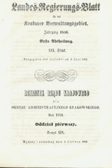 Dziennik Rządu Krajowego dla Obrębu Zarządu Krakowskiego. 1856, oddział 1, z. 19