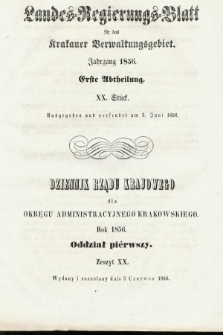 Dziennik Rządu Krajowego dla Obrębu Zarządu Krakowskiego. 1856, oddział 1, z. 20