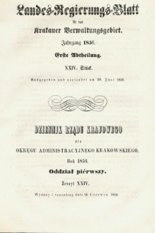 Dziennik Rządu Krajowego dla Obrębu Zarządu Krakowskiego. 1856, oddział 1, z. 24