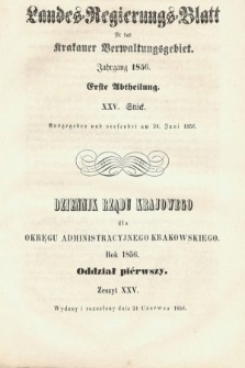 Dziennik Rządu Krajowego dla Obrębu Zarządu Krakowskiego. 1856, oddział 1, z. 25