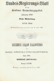 Dziennik Rządu Krajowego dla Obrębu Zarządu Krakowskiego. 1856, oddział 1, z. 28
