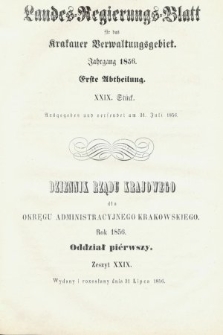 Dziennik Rządu Krajowego dla Obrębu Zarządu Krakowskiego. 1856, oddział 1, z. 29