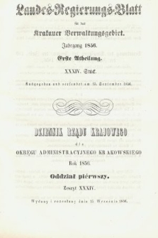 Dziennik Rządu Krajowego dla Obrębu Zarządu Krakowskiego. 1856, oddział 1, z. 34