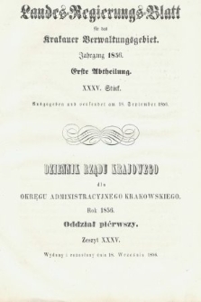 Dziennik Rządu Krajowego dla Obrębu Zarządu Krakowskiego. 1856, oddział 1, z. 35
