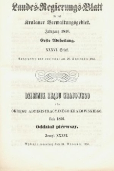 Dziennik Rządu Krajowego dla Obrębu Zarządu Krakowskiego. 1856, oddział 1, z. 36