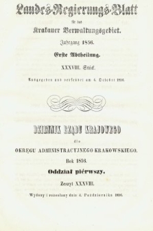 Dziennik Rządu Krajowego dla Obrębu Zarządu Krakowskiego. 1856, oddział 1, z. 38