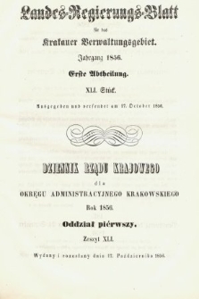 Dziennik Rządu Krajowego dla Obrębu Zarządu Krakowskiego. 1856, oddział 1, z. 41