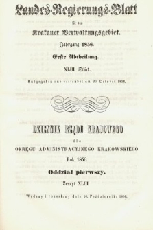Dziennik Rządu Krajowego dla Obrębu Zarządu Krakowskiego. 1856, oddział 1, z. 43