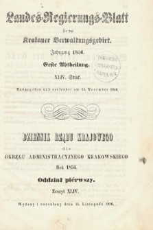 Dziennik Rządu Krajowego dla Obrębu Zarządu Krakowskiego. 1856, oddział 1, z. 44