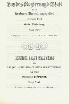 Dziennik Rządu Krajowego dla Obrębu Zarządu Krakowskiego. 1856, oddział 1, z. 46