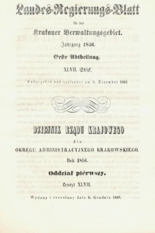 Dziennik Rządu Krajowego dla Obrębu Zarządu Krakowskiego. 1856, oddział 1, z. 47