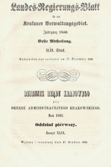 Dziennik Rządu Krajowego dla Obrębu Zarządu Krakowskiego. 1856, oddział 1, z. 49