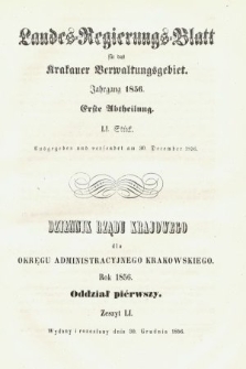 Dziennik Rządu Krajowego dla Obrębu Zarządu Krakowskiego. 1856, oddział 1, z. 51