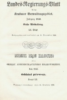 Dziennik Rządu Krajowego dla Obrębu Zarządu Krakowskiego. 1856, oddział 1, z. 52