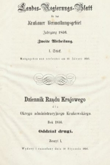 Dziennik Rządu Krajowego dla Obrębu Zarządu Krakowskiego. 1856, oddział 2, z. 1