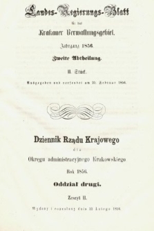 Dziennik Rządu Krajowego dla Obrębu Zarządu Krakowskiego. 1856, oddział 2, z. 2