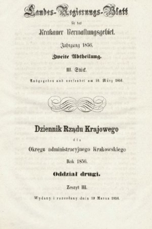 Dziennik Rządu Krajowego dla Obrębu Zarządu Krakowskiego. 1856, oddział 2, z. 3
