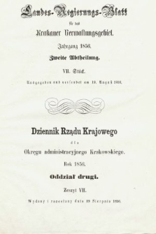 Dziennik Rządu Krajowego dla Obrębu Zarządu Krakowskiego. 1856, oddział 2, z. 7