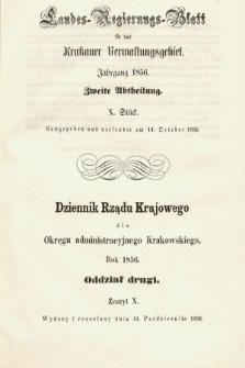 Dziennik Rządu Krajowego dla Obrębu Zarządu Krakowskiego. 1856, oddział 2, z. 10