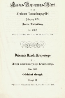 Dziennik Rządu Krajowego dla Obrębu Zarządu Krakowskiego. 1856, oddział 2, z. 11