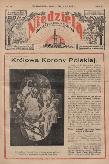 Niedziela : ilustrowany tygodnik katolicki Diecezji Częstochowskiej. 1935, nr 19