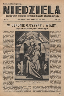 Niedziela : ilustrowany tygodnik katolicki Diecezji Częstochowskiej. 1939, nr 18