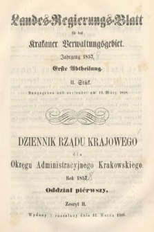 Dziennik Rządu Krajowego dla Okręgu Administracyjnego Krakowskiego. 1858, oddział 1, z. 2
